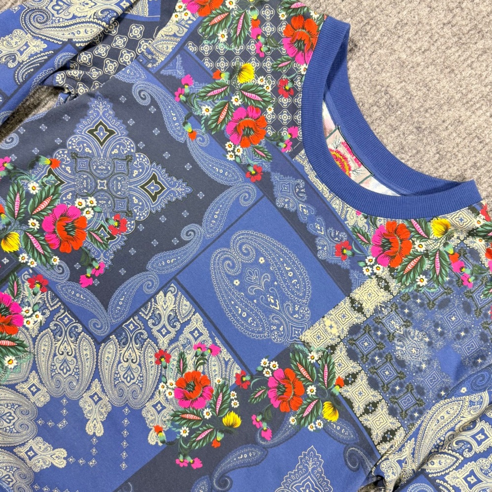 Johnny Was Sweatshirt Women's Medium Blue Paisley Floral Patchwork
